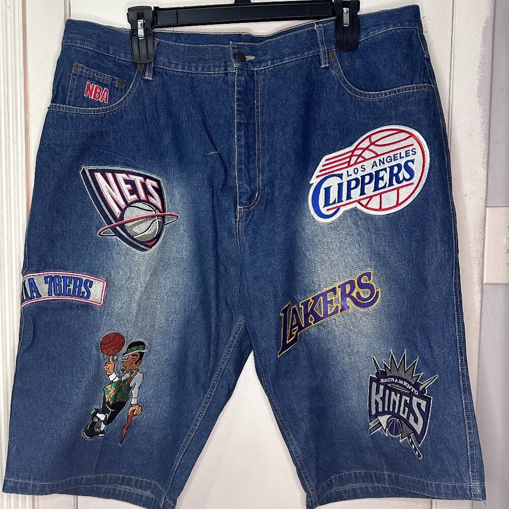 Vintage NBA Unk Denim Shorts Embroidered Patch Jean Shorts Sz 42